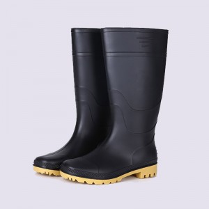 Knee-high Black PVC Waterproof Gumboots Farming Plain Toe Rubber Boots